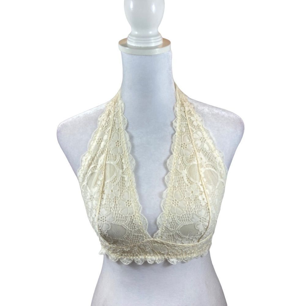 Intimately Free People Ivory Lace Halter Open Back Bralette Size Small